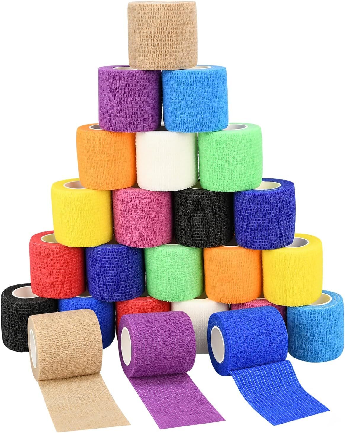 1″/2″/3″/4″ Self Adhesive Bandage Wraps, 6/12/24/48 Pack Vet Wraps, 12 Colors to