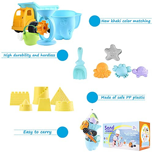balnore Beach Toys with 20 Pieces Mesh Bag Pail Car Animals Castle and…