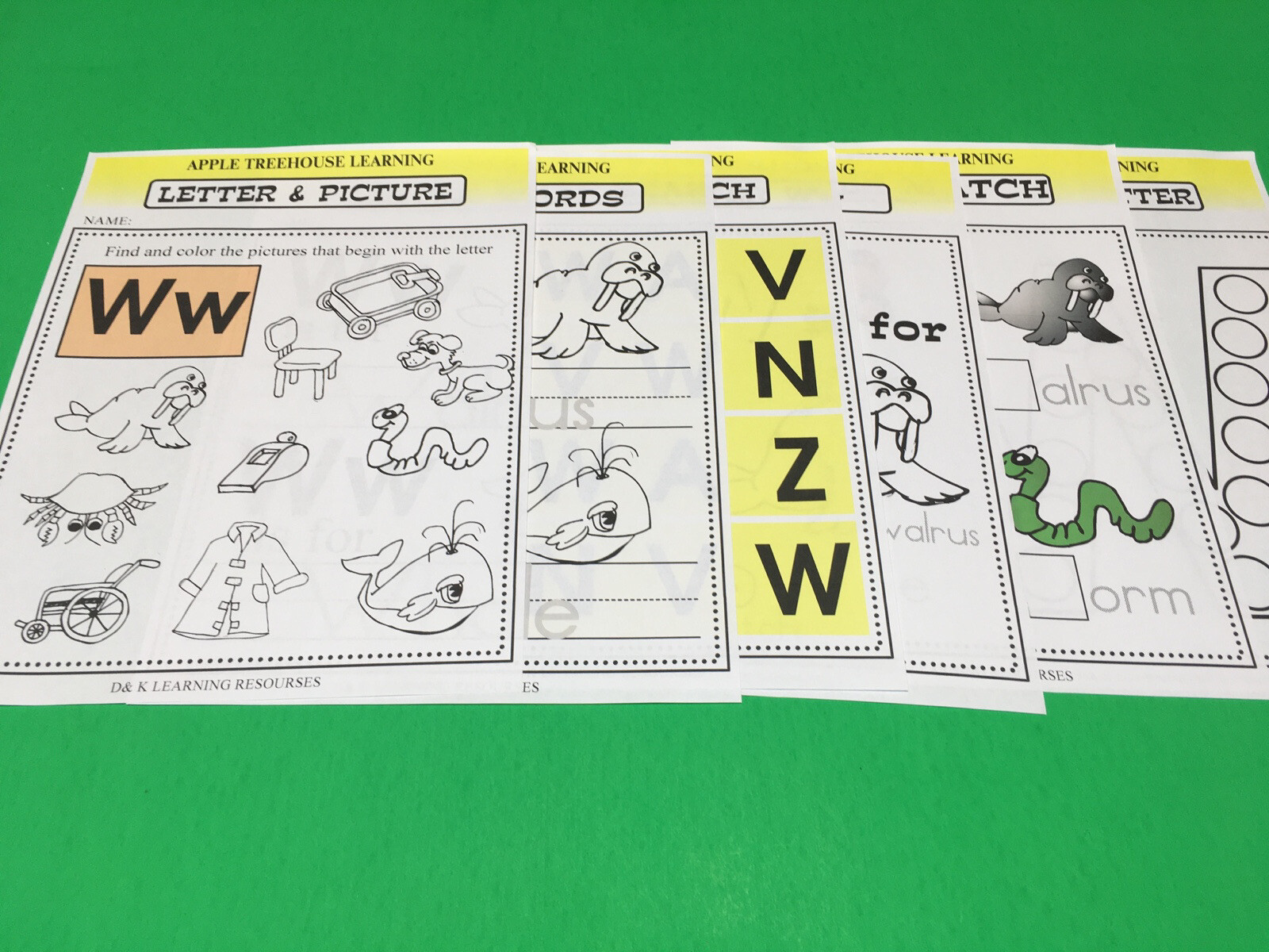 Letter Ww – Apple Treehouse Worksheets – Preschool Teaching supplies 20pgs