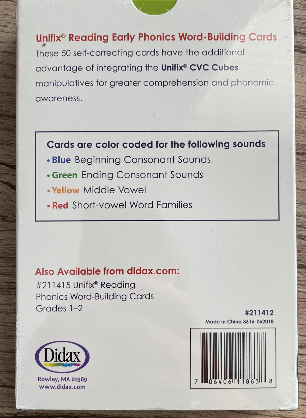 Didax Unifix Reading Early Phonics Word-Building Self Correcting Cards K-1 New