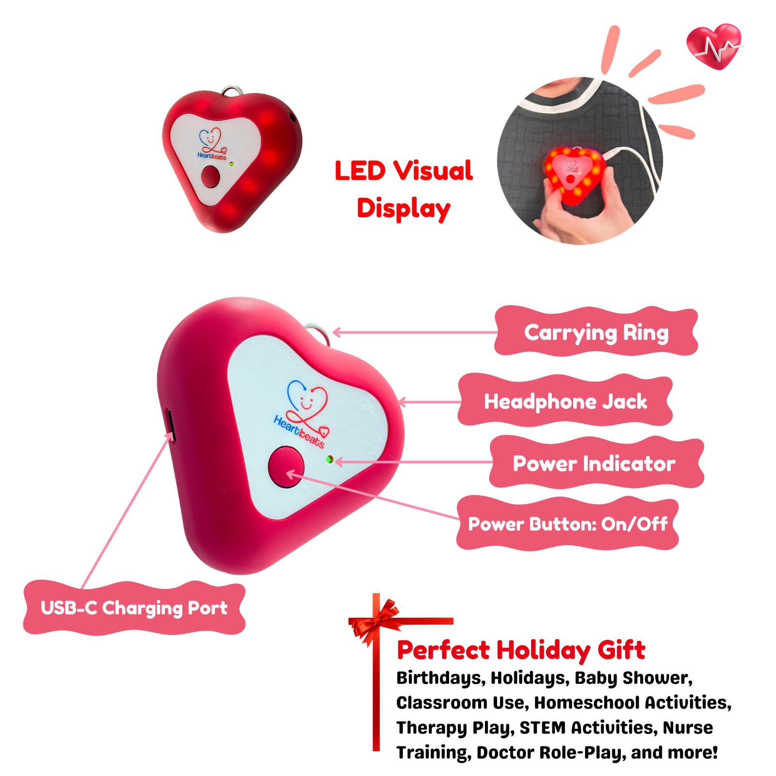 Heartbeats Electronic Stethoscope Toy w/ LED Display & 10X Sound Amplification