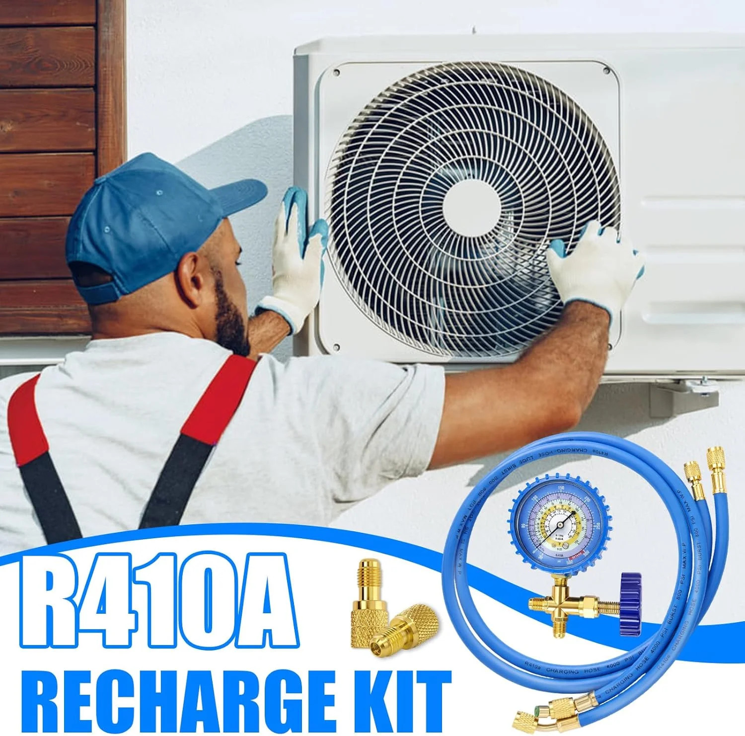 R410A Recharge Kit AC Charging Hose, R134A R22 R404A R410A Manifold Gauge Hose K
