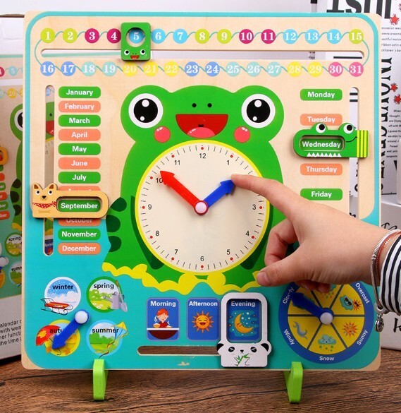 Wooden Clock Preschool Learning Calendar – Teach Kids Time, Date, and Seasons