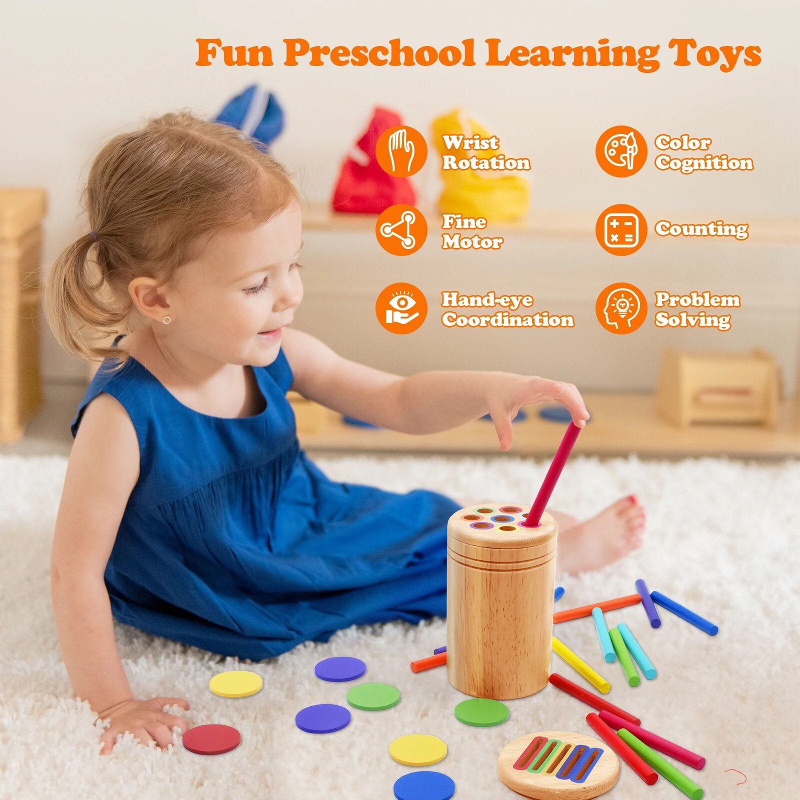 Montessori Wooden Toys Color Sorting Fine Shape Matching Early Educational Toys