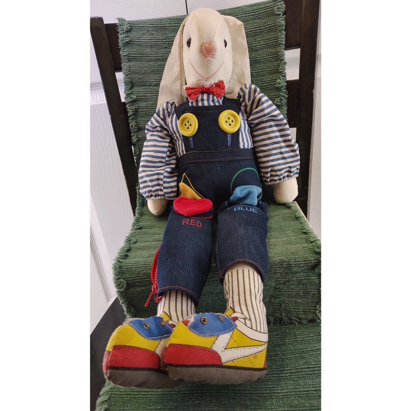Vtg Handmade Toddler Educational Rabbit Plush Doll