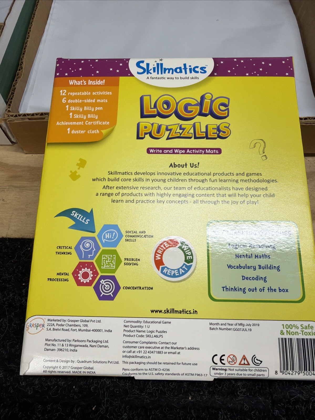 Skillmatics Logic Puzzles write and Wipe Activity Mats, Ages 6-99 Years NEW