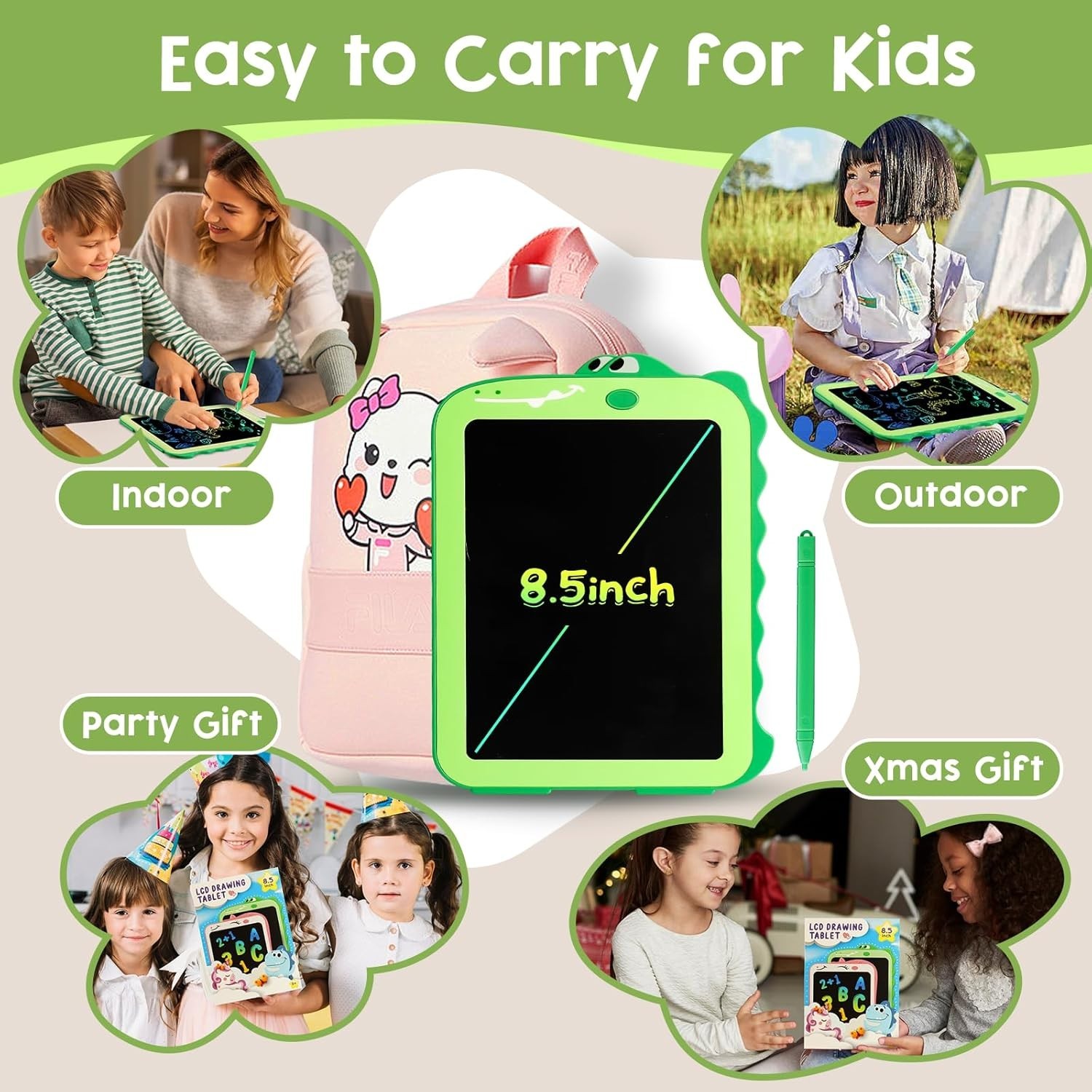 Teriph LCD 8.5″ Writing Tablet for Kids, Green Dinosaur Design, NEW