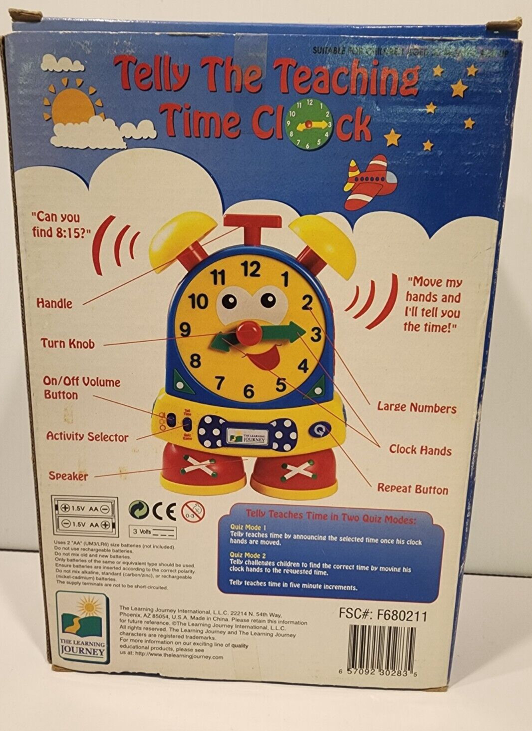 Vintage The Learning Journey Telly the Teaching Time Clock FUN! NOS in Box