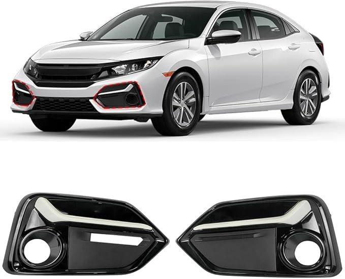 COOL STAR 1 Pair Front Fog Light Covers Compatible with Honda Civic Hatchback