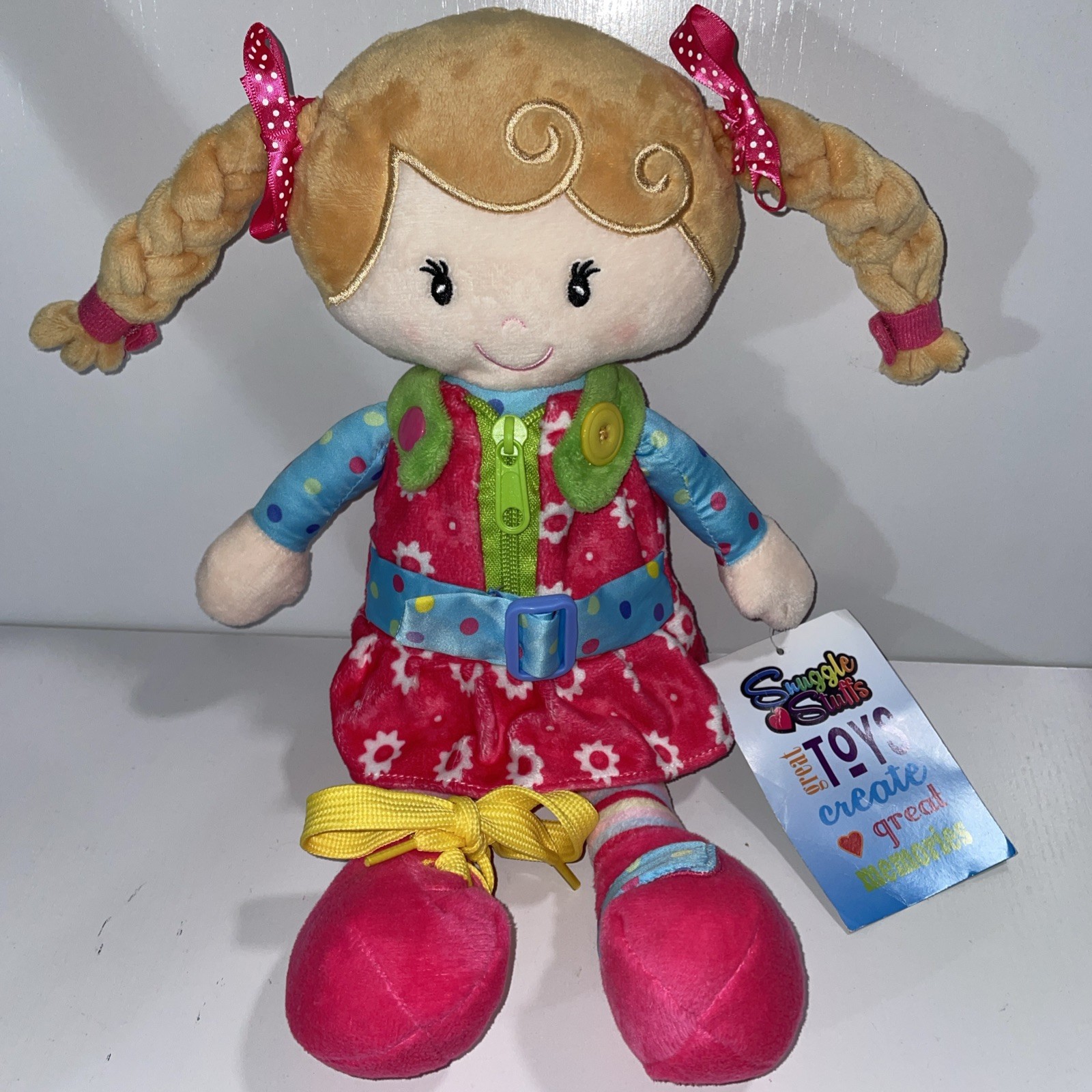 G40 Teach Snuggle Stuffs Sugar Snap Plush Learn to Dress Doll NWT Bow Zipper
