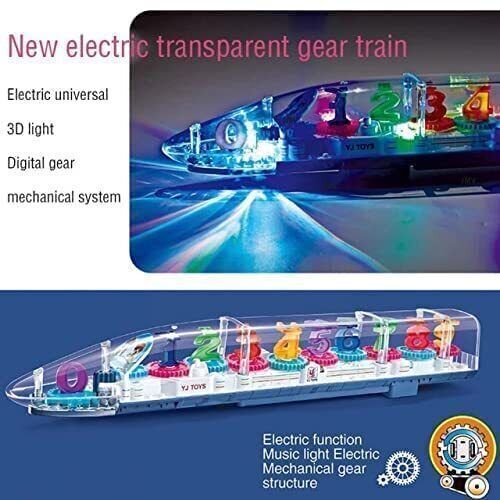 Transparent 3D Train 360 Degree Rotation Sound & Light Toy for 2-5 Years Kids