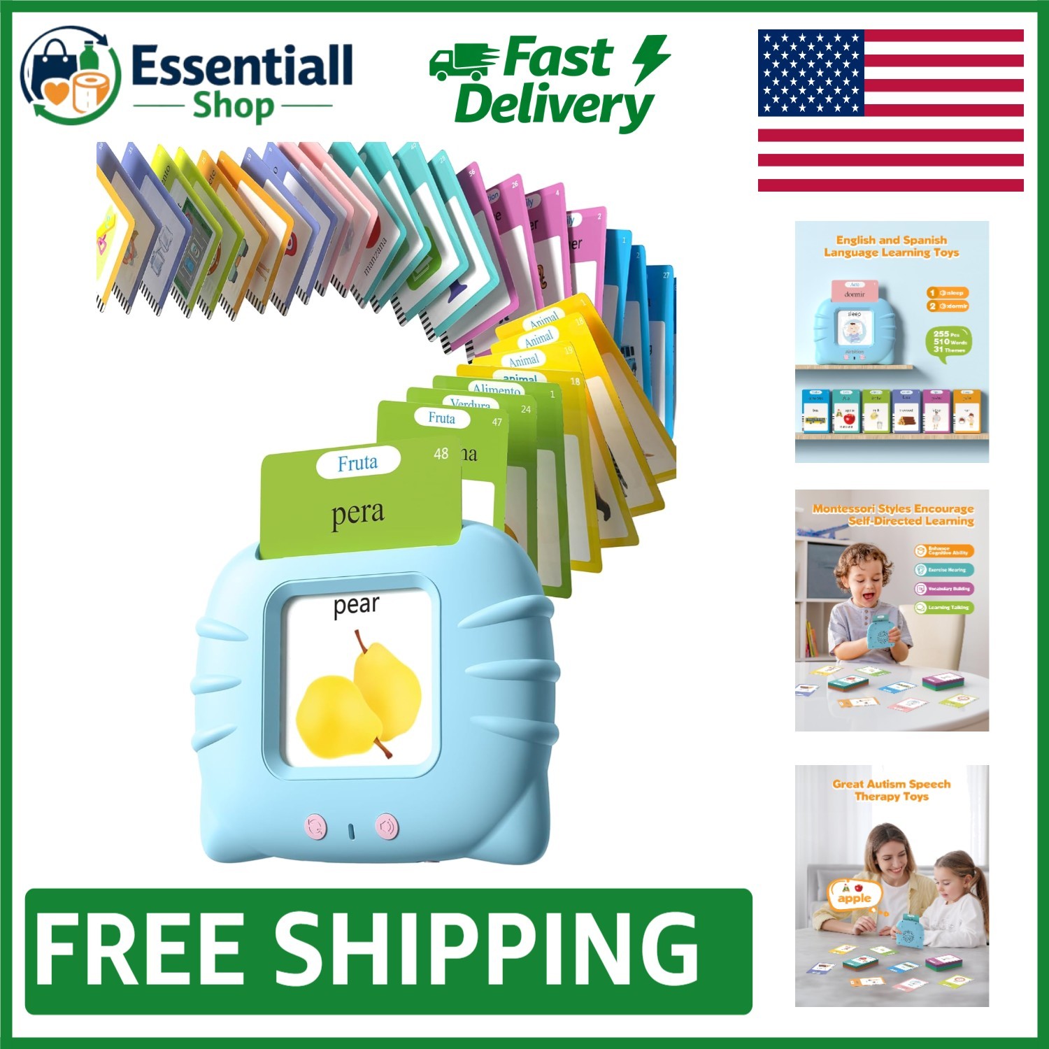 Montessori Spanish & English Flash Cards – 512 Words for Early Learning Ages 2+