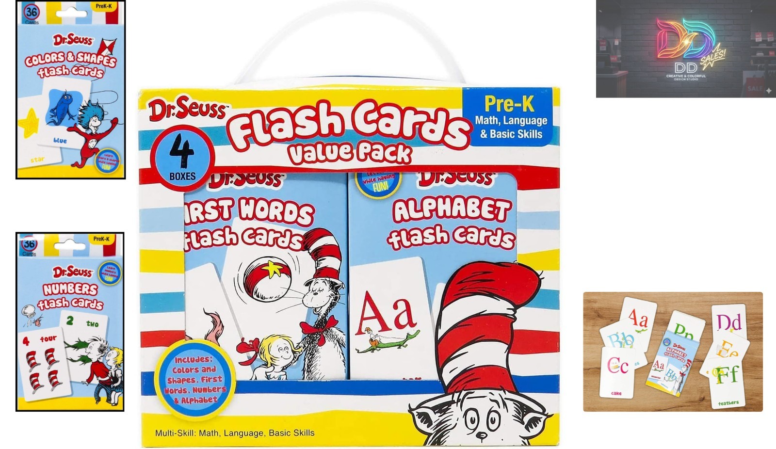 Bright Illustrated 4-in-1 Flash Cards by Dr. Seuss: Perfect for PreK Learning