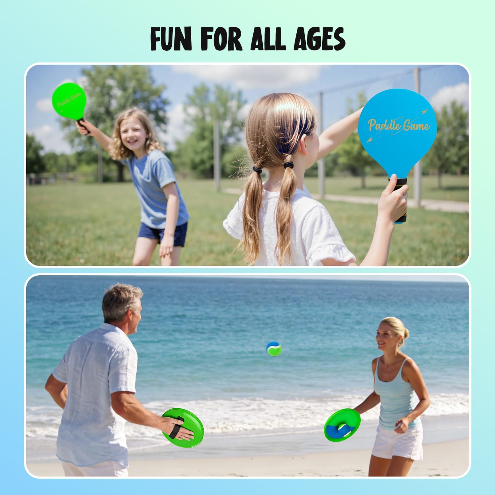 TEILLNET 2-in-1 Beach Paddle Ball and Toss 4 Paddles 4 Balls, Paddle-blue