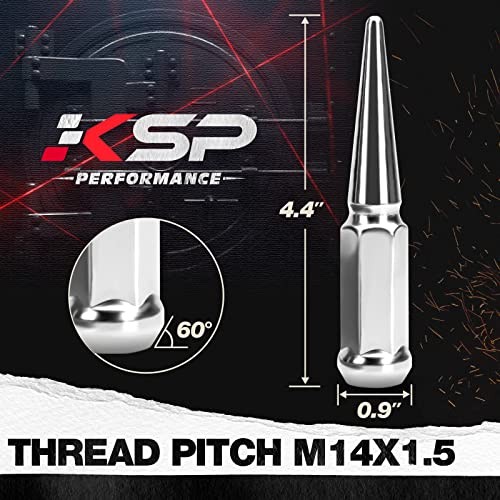 KSP M14X1.5 Spike Lug Nuts, 32PCS Chrome 14mmx1.5 Wheel Spiked Lug Nut for