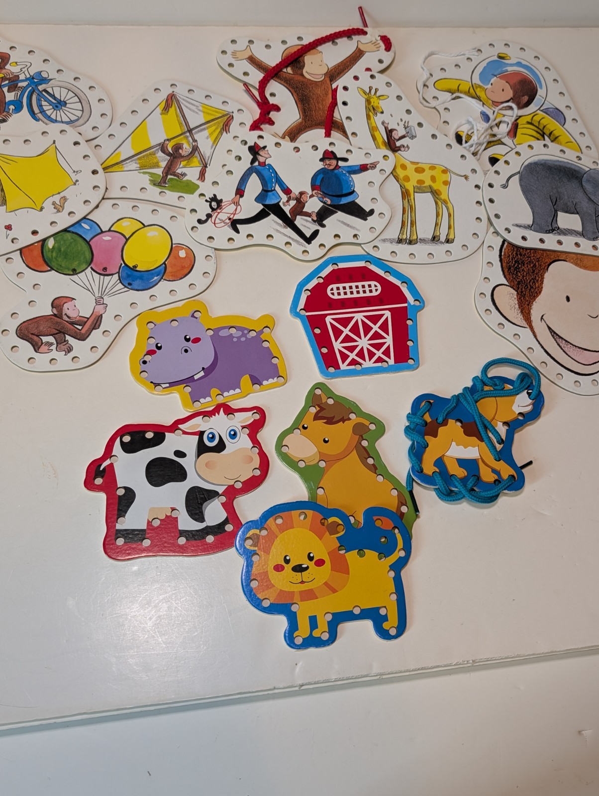 Lacing Card Set Curious George & Farm Animals Set Of 16 Kids Developmental Toy