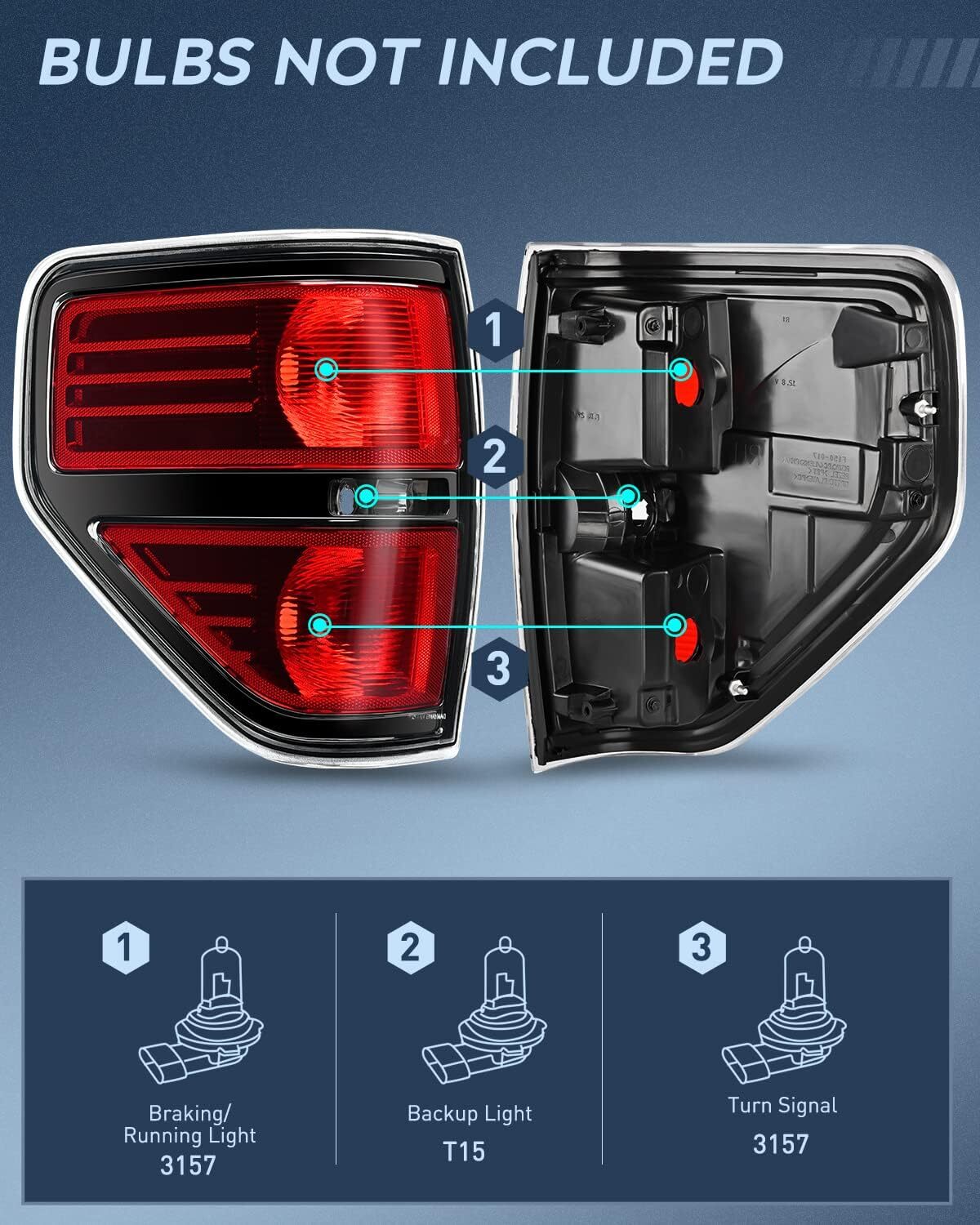 09-14 Ford F150 Left Driver Side Tail Light Black Trim Brake Signal Red Housing