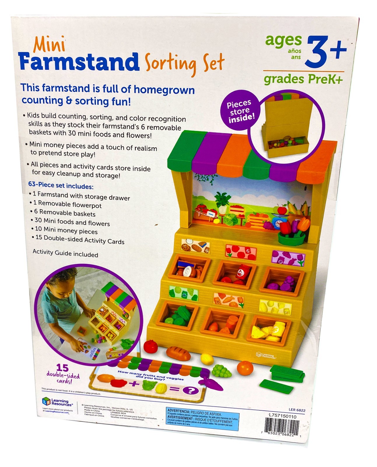 Learning Resources Mini Farmstand Sorting Set 63Pcs Educational Colorful Fun Toy