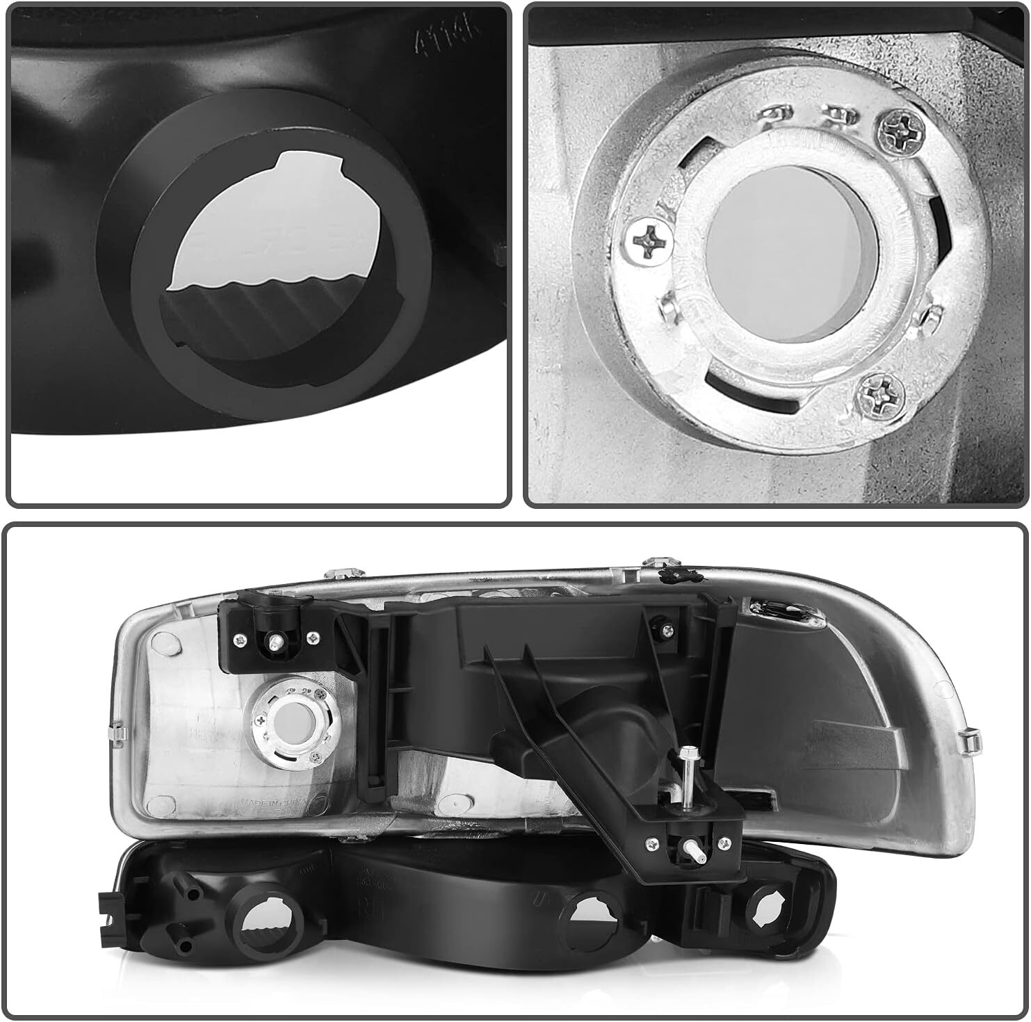 99-06 GMC Sierra 1500 2500 3500 HD Yukon Headlight Assembly Black Housing Pair