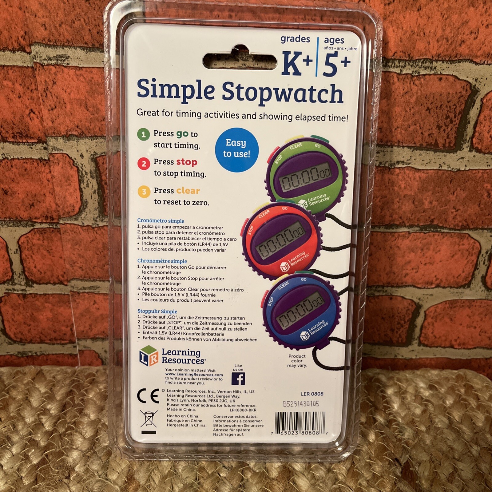 Learning Resources Simple Stopwatch 3 Button Ages 5-Up Purple/Blue