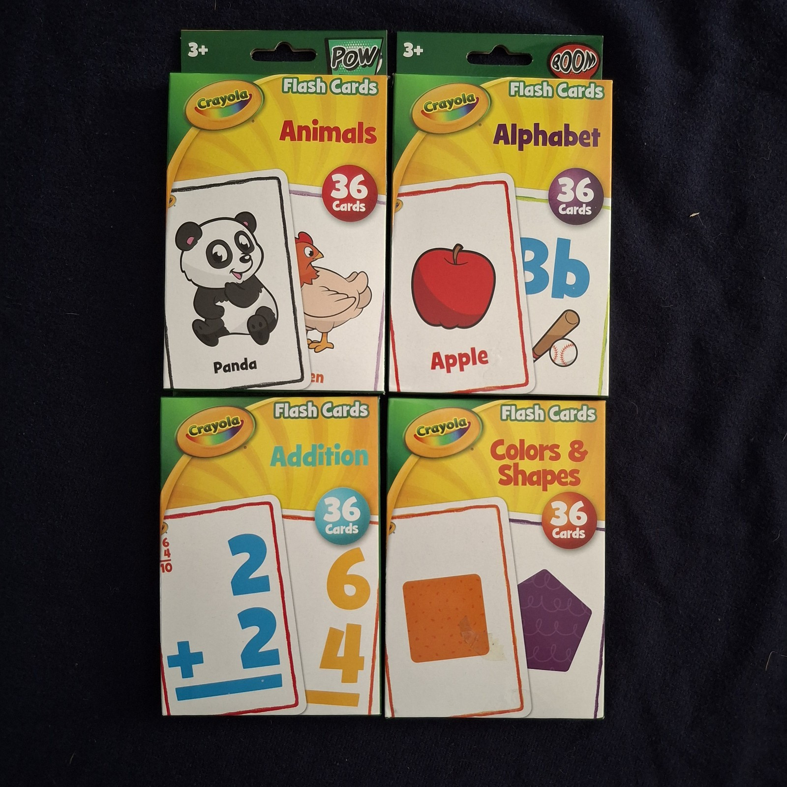 Crayola Flash Cards Lot of 4 ABC Shapes Colors Animals Addition Preschool 3+
