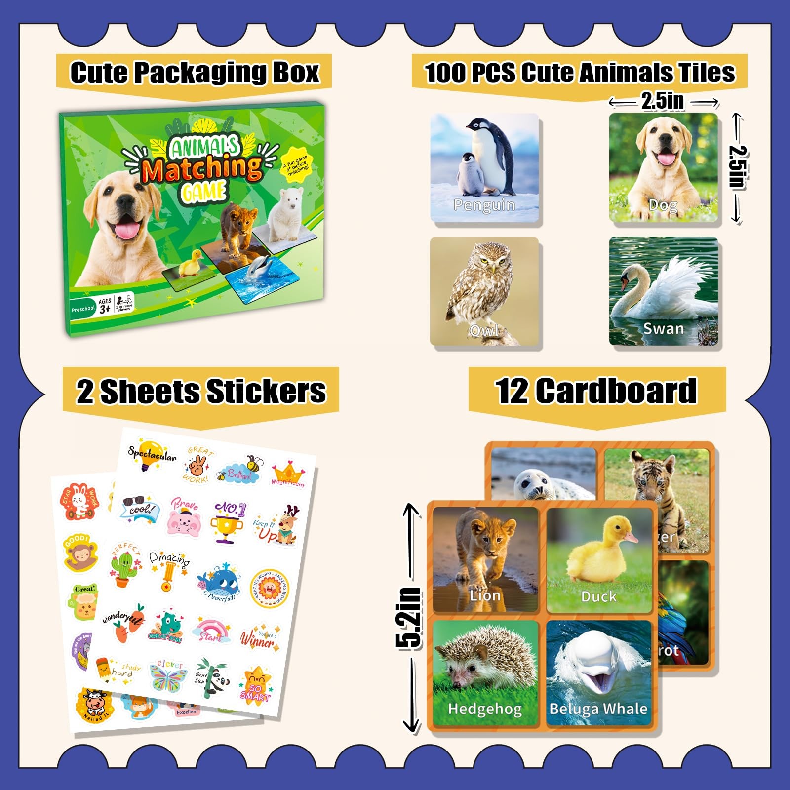 YTSQLER Animal Matching Game for Kids 100PCS Memory Card Game for Toddlers Pr…