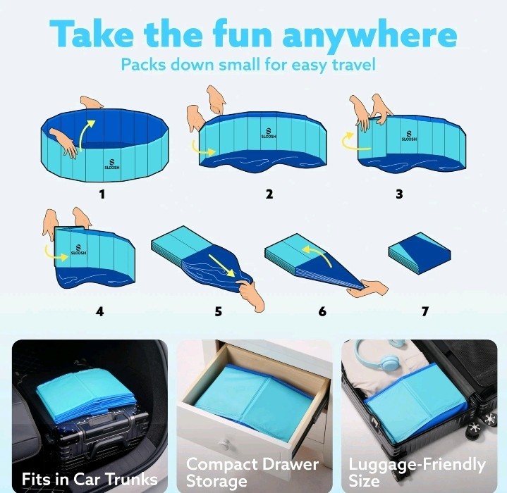 SLOOSH Foldable Dog Kiddie Pool – Portable Hard Plastic Doggie Swimming Pool..C1