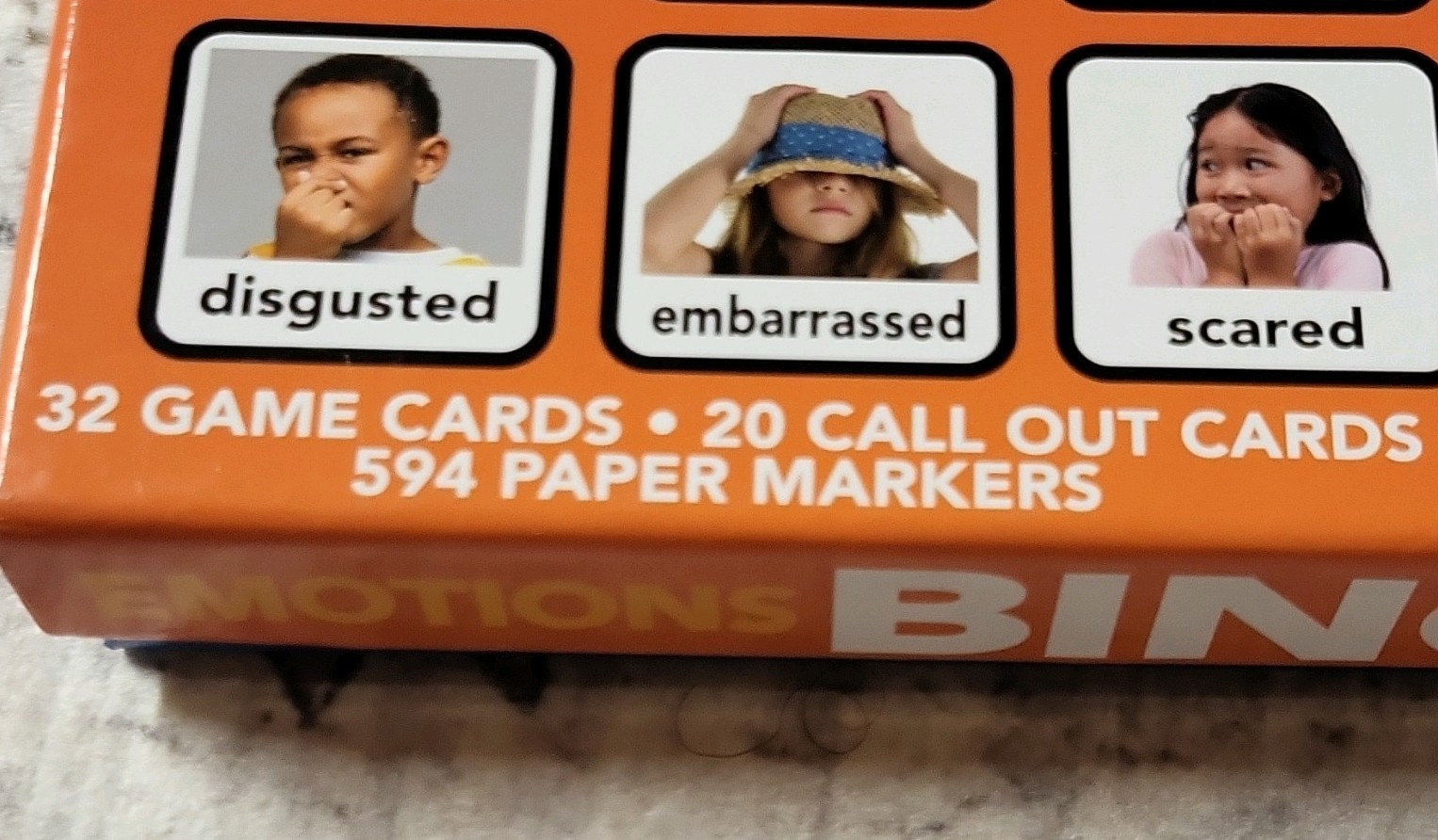 Learn365 Emotions Bingo Educational Game Set, Orange, 32 Game Cards, Markers