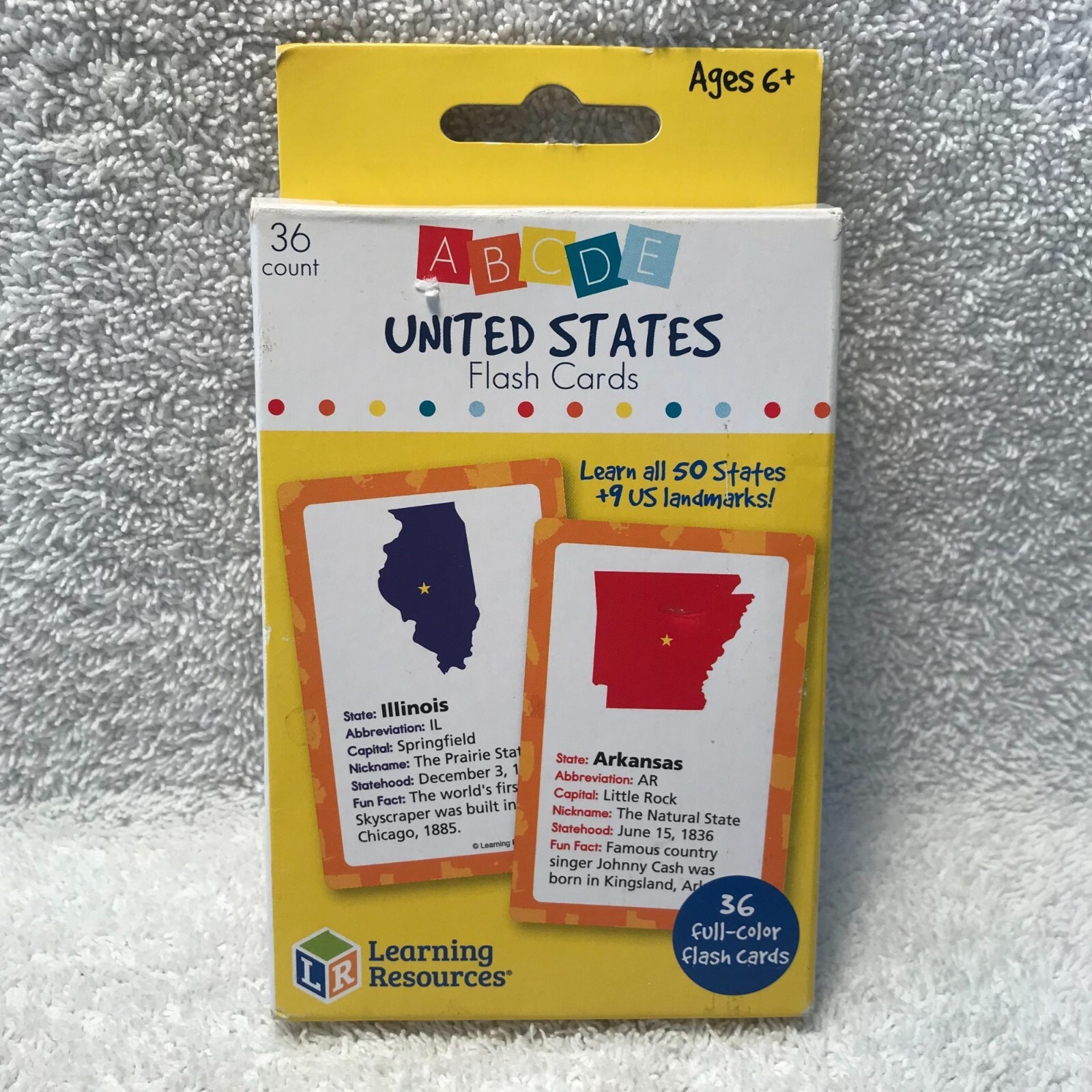 ABC United States Flash Cards 36 Count Ages 6+ Learn States & Landmarks