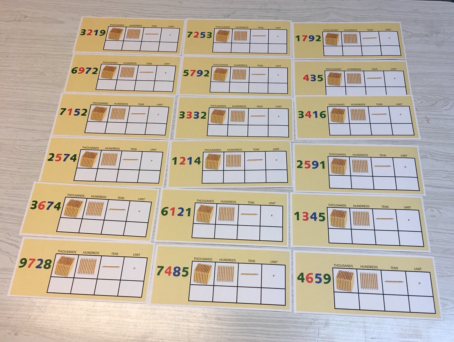 Golden Beads Place Value Kit – 21 – Laminated dry erase cards