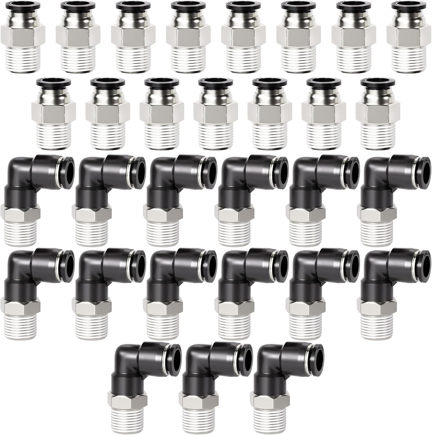 TAILONZ PNEUMATIC Elbow and Straight Combination 1/4 Inch Tube OD x 1/4 Inch NPT