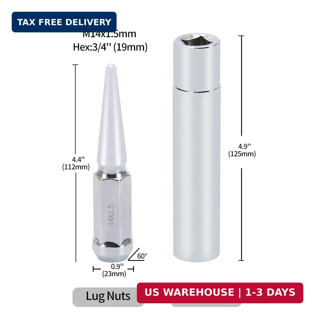 M14x1.5 Lug Nuts 14×1.5 Spike Lug Nuts M14 x 1.5 Spiked Lug Nut Chrome Set of 24