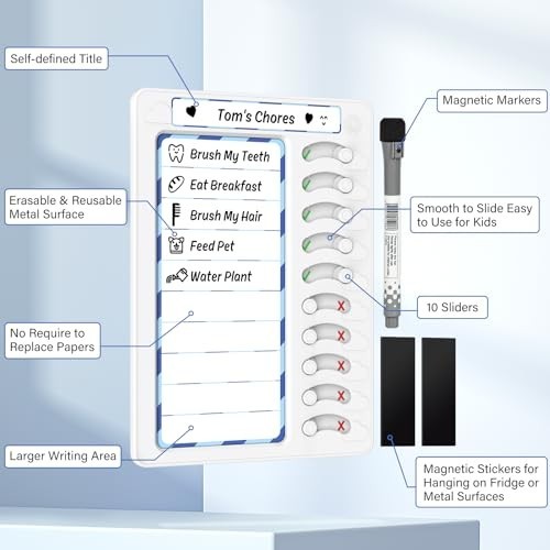 Kids Chore Chart Dry Erase Board – ADHD Task Checklist, Magnetic Routine Planner