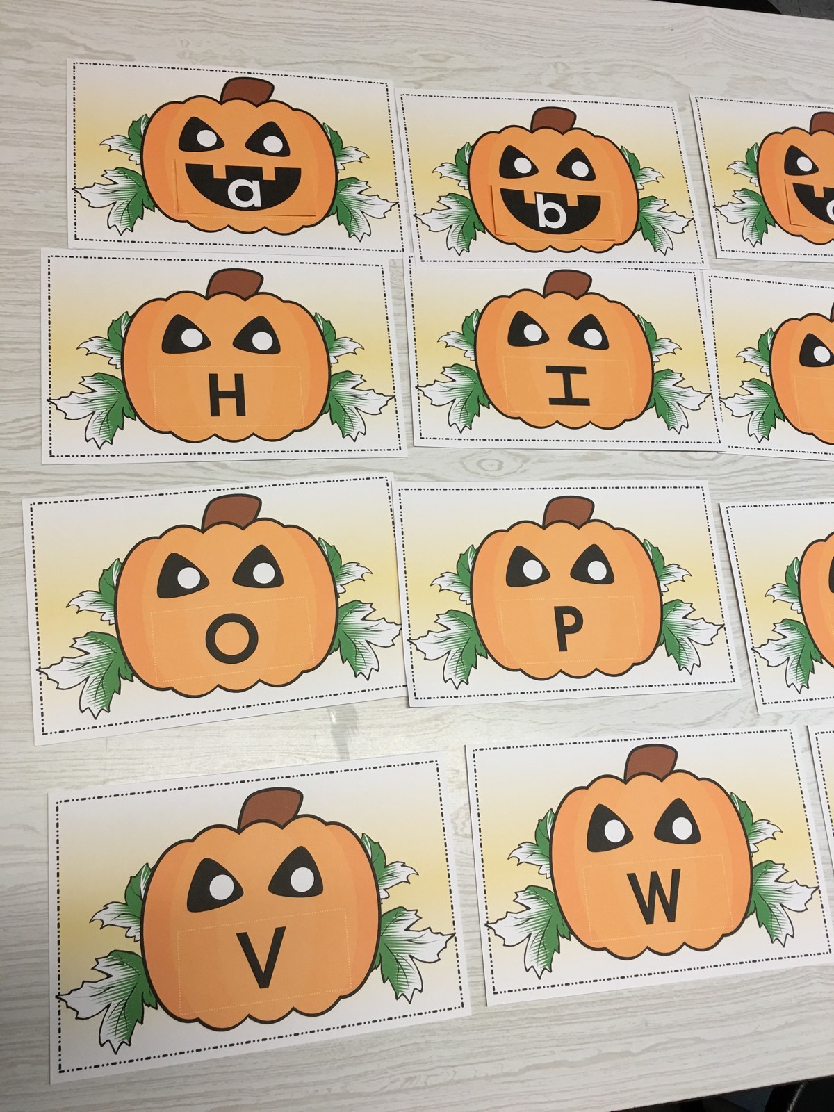 Jack O Lantern – Uppercase Lower case Match Pumpkins – Laminated Activity Set