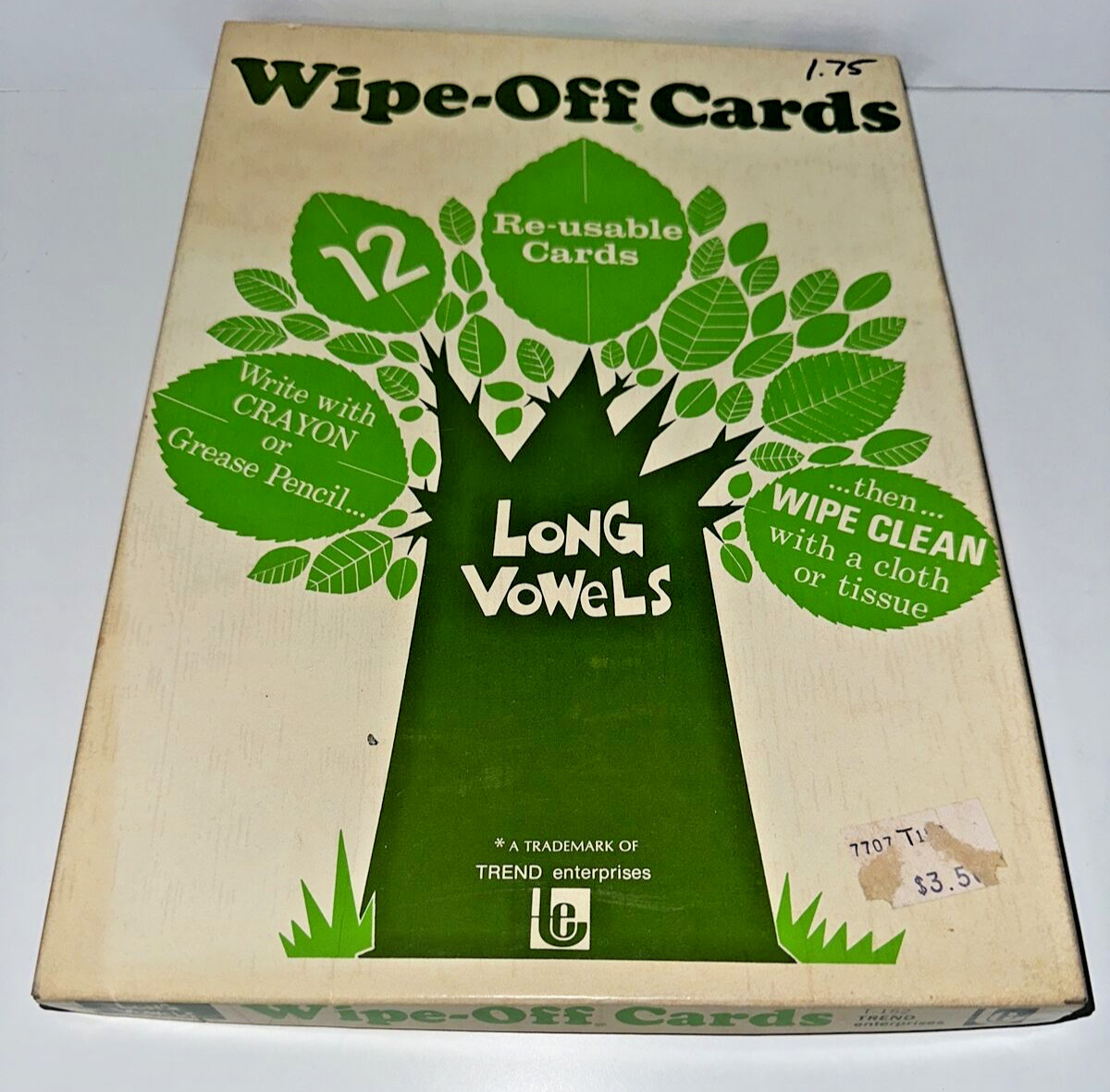 Vintage Retro Wipe-Off Cards Long Vowels Set Of 12 Plastic Coated Trend 1973
