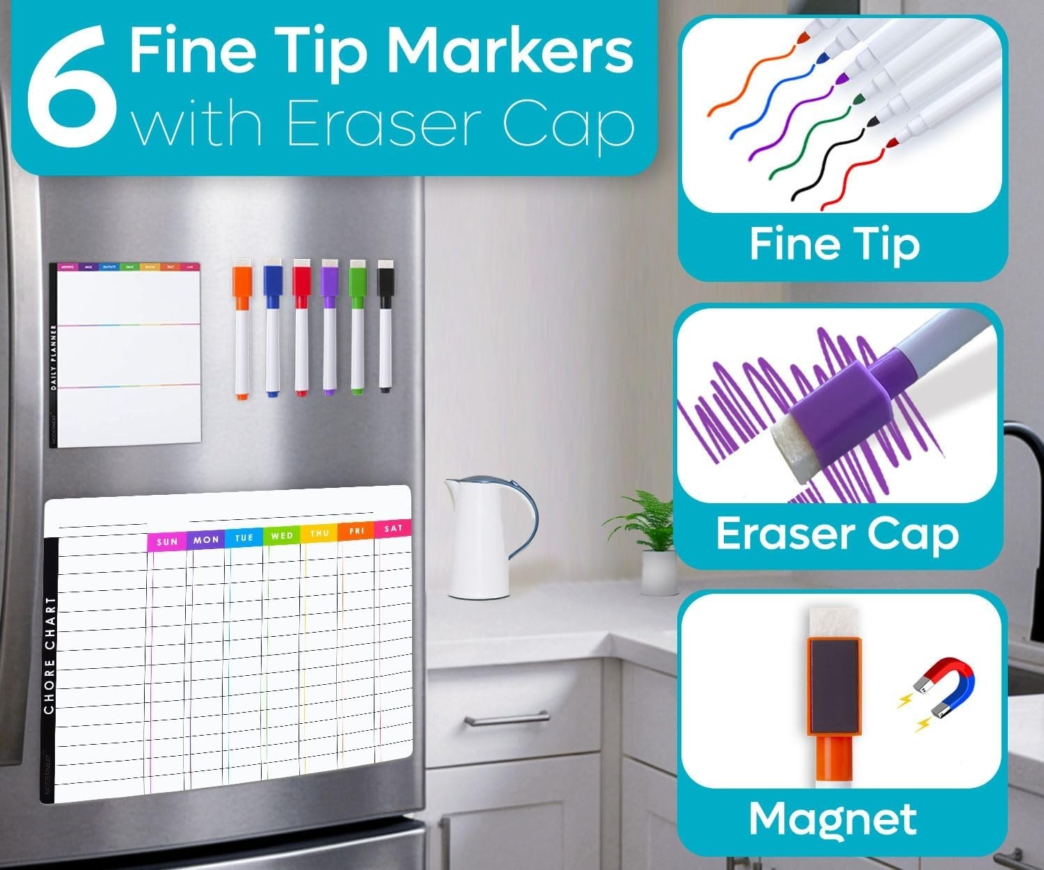 All-in-One Magnetic Chore & Meal Planner Charts – Multi-User Dry Erase Set