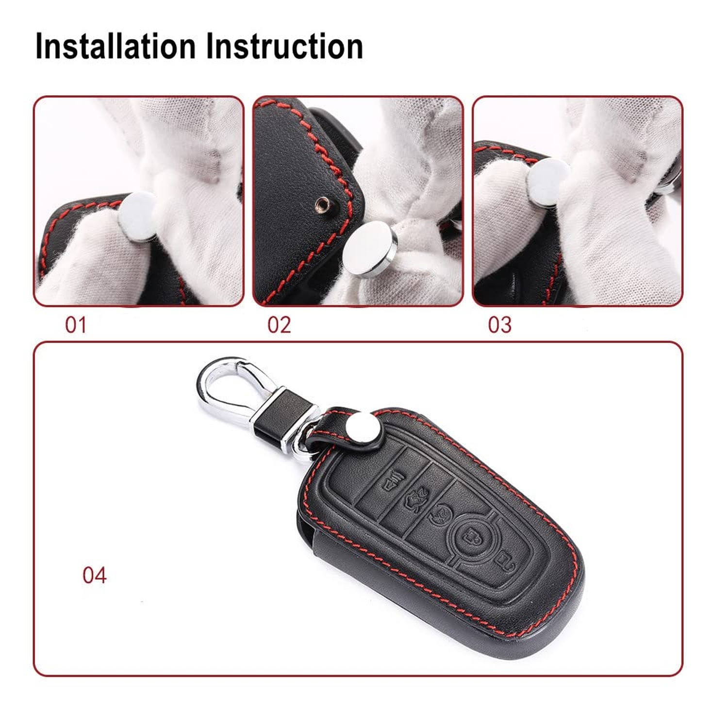 Leather Key Fob Cover Case for 2018 2019 2020 2021 Ford Mustang Explorer Edge…