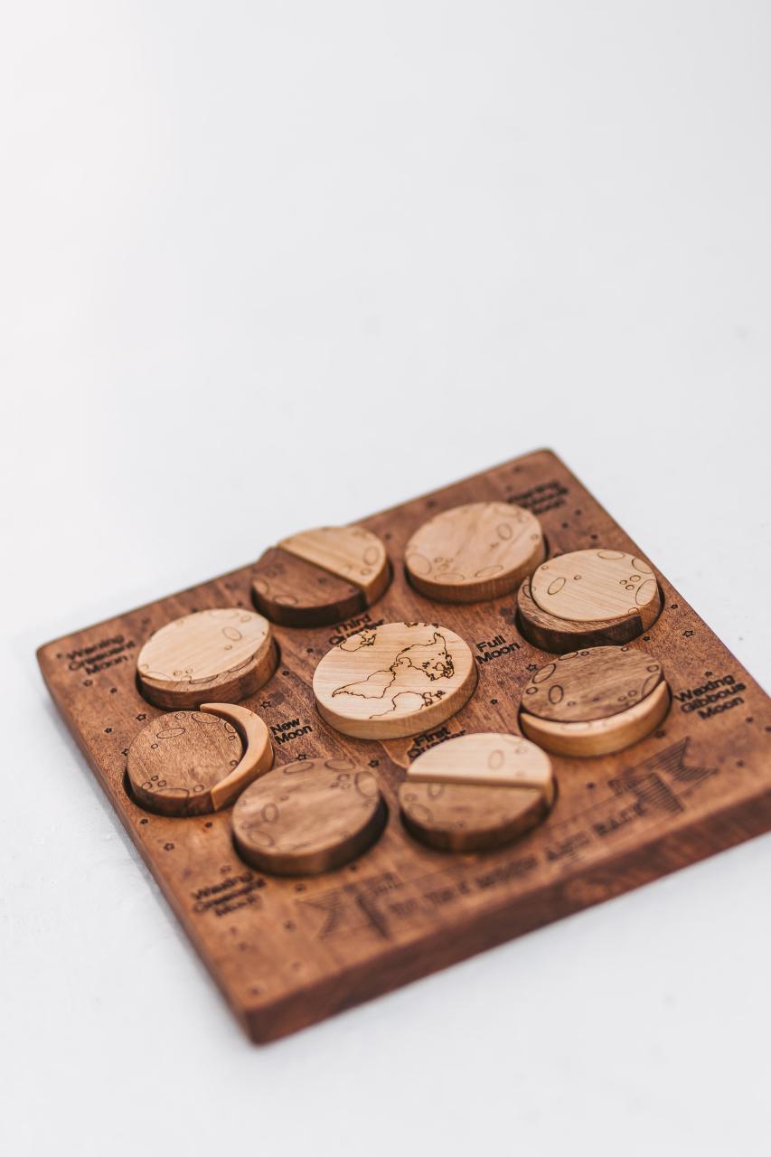 Moon phases puzzle, Wooden educational toy, home school materials wood kids gift