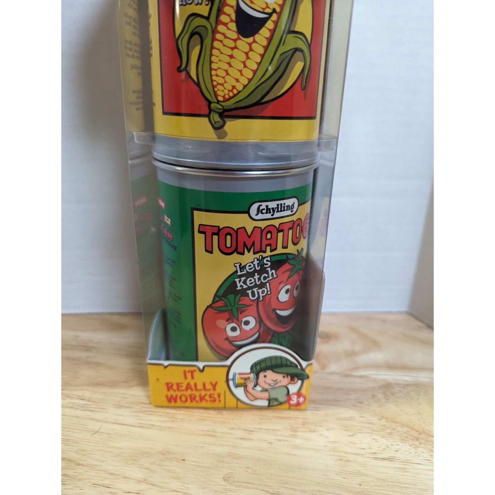 Schylling Tin string Can Telephone Corn & tomato kids toy repop activity 3+ OBU
