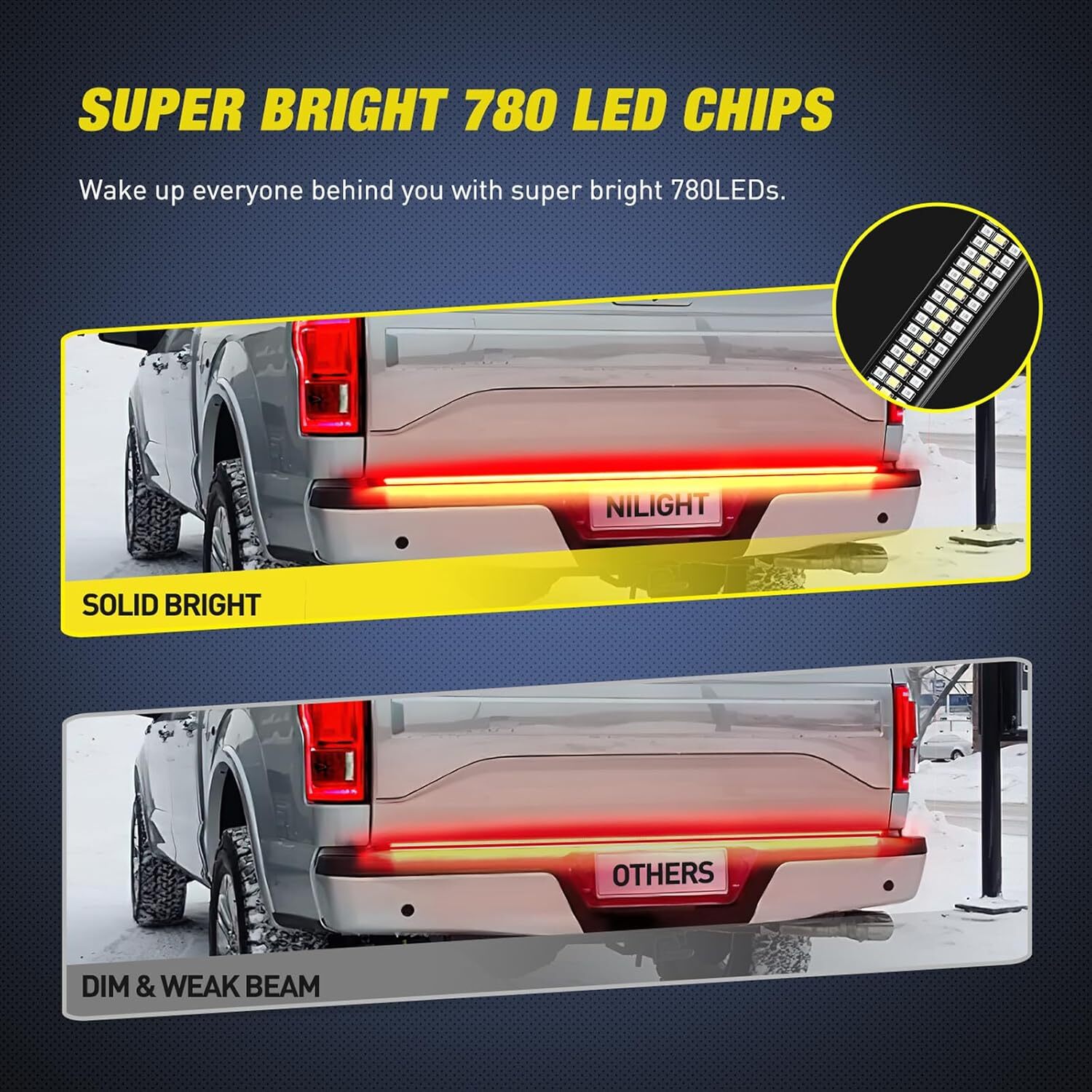 Nilight Truck Tailgate Light Strip 48″ Aluminum Frame Triple Row 780 LED Strip