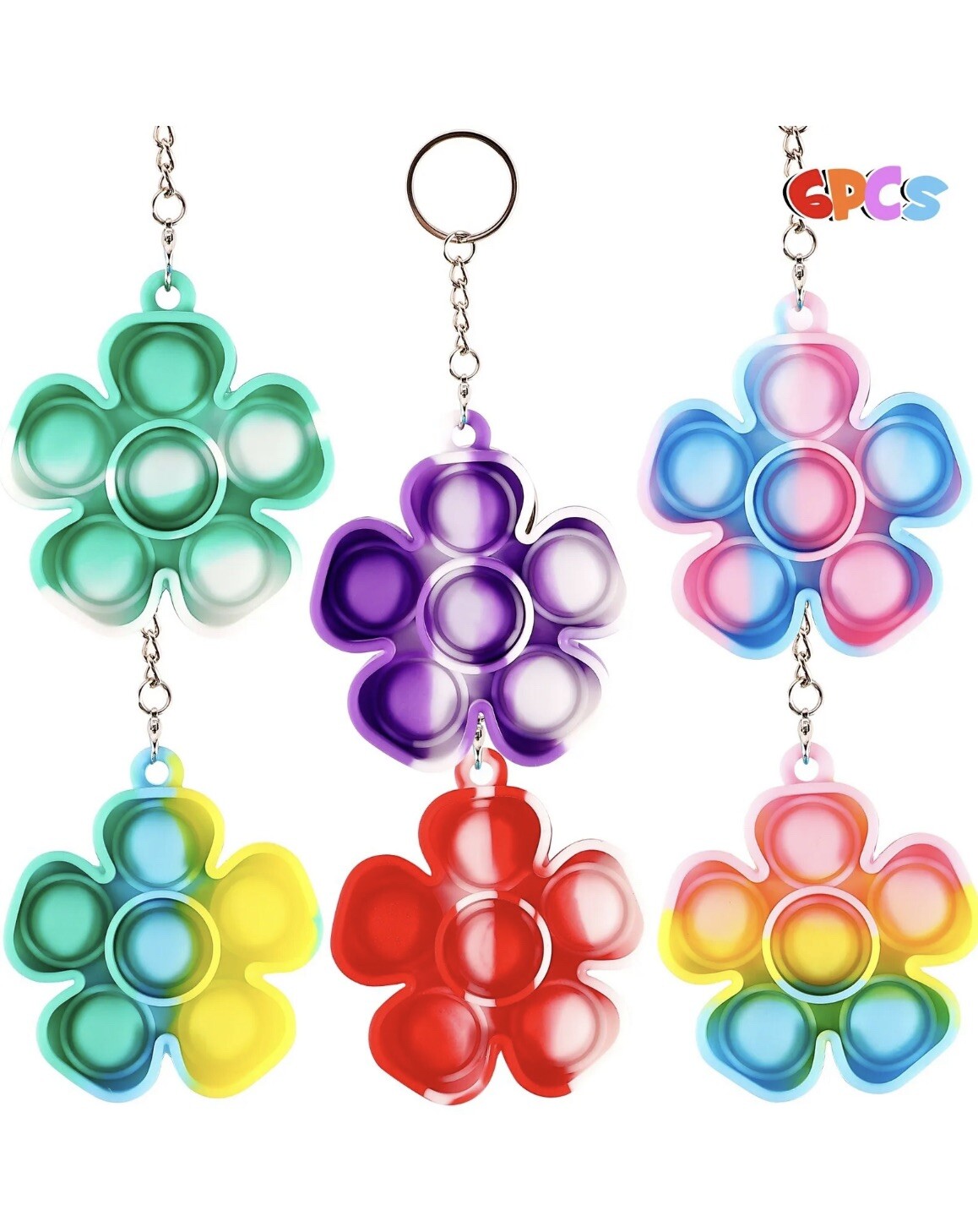 6 PCS Pop Bubble Fidget Toy, Mini Keychain Stress Relief Toys – Flower
