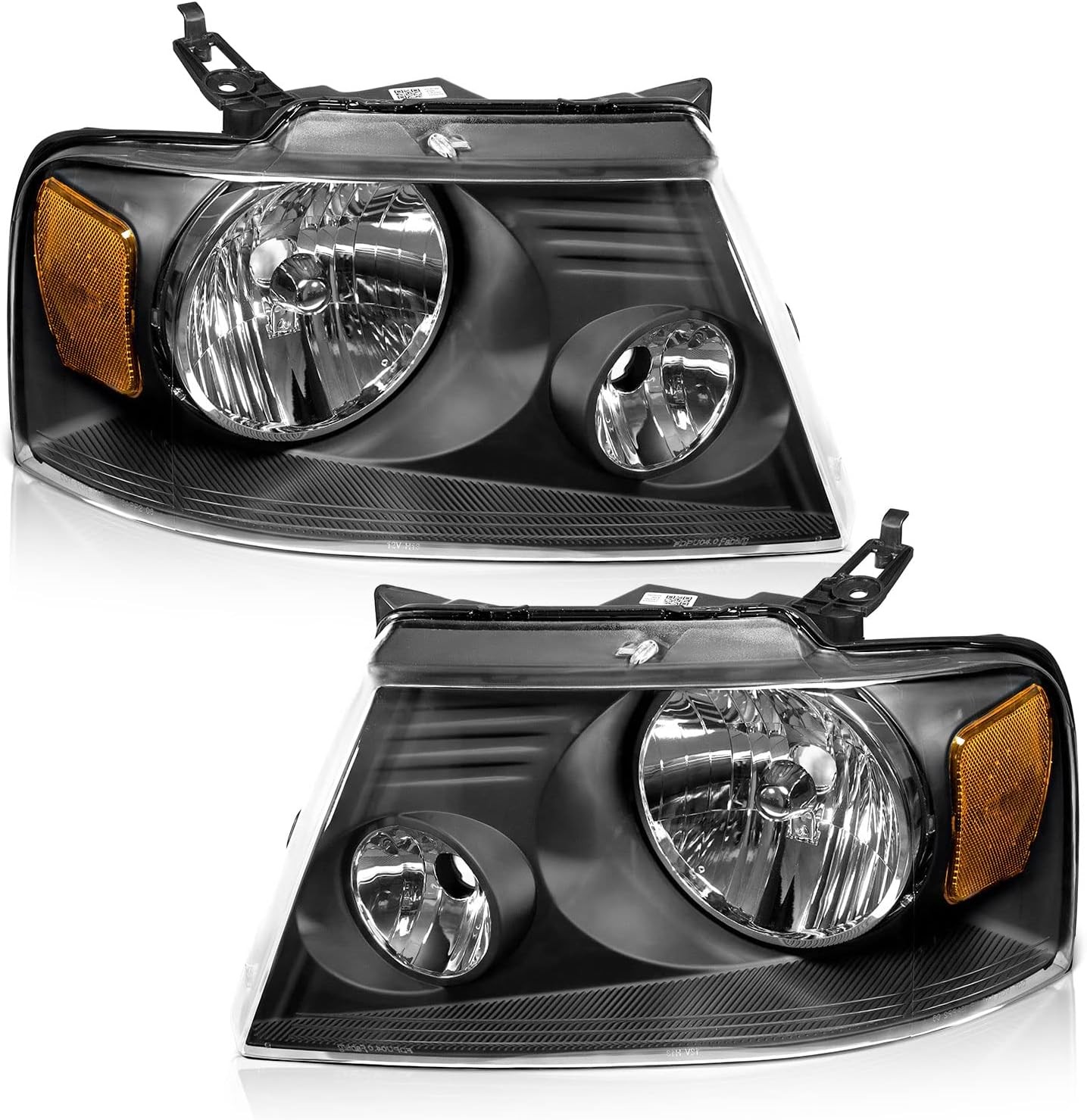 WEELMOTO Headlights Assembly 04-08 Ford F150 Black Housing