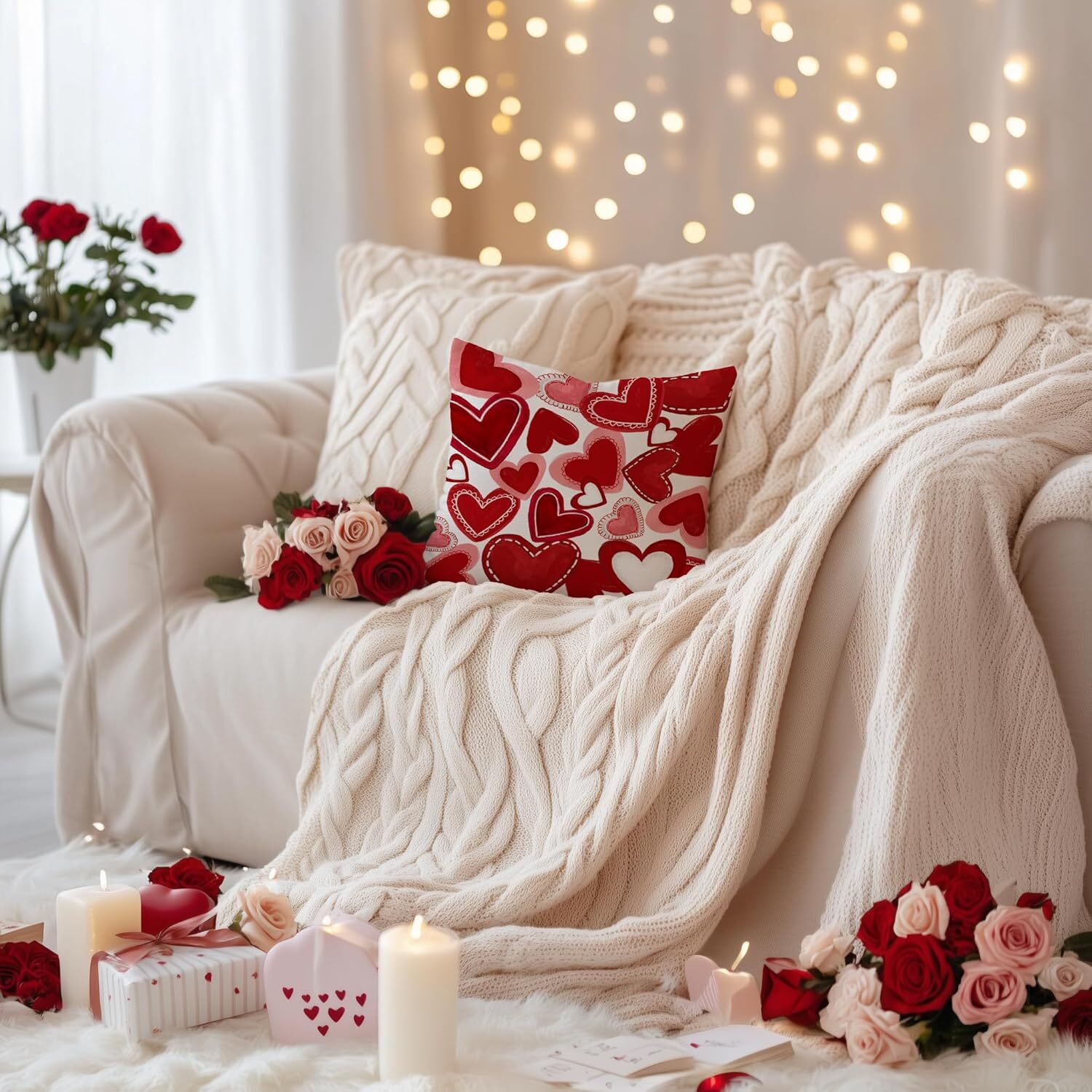 AACORS Valentines Pillow Covers 18×18 Inch Red Hearts Decorative Pillow Case