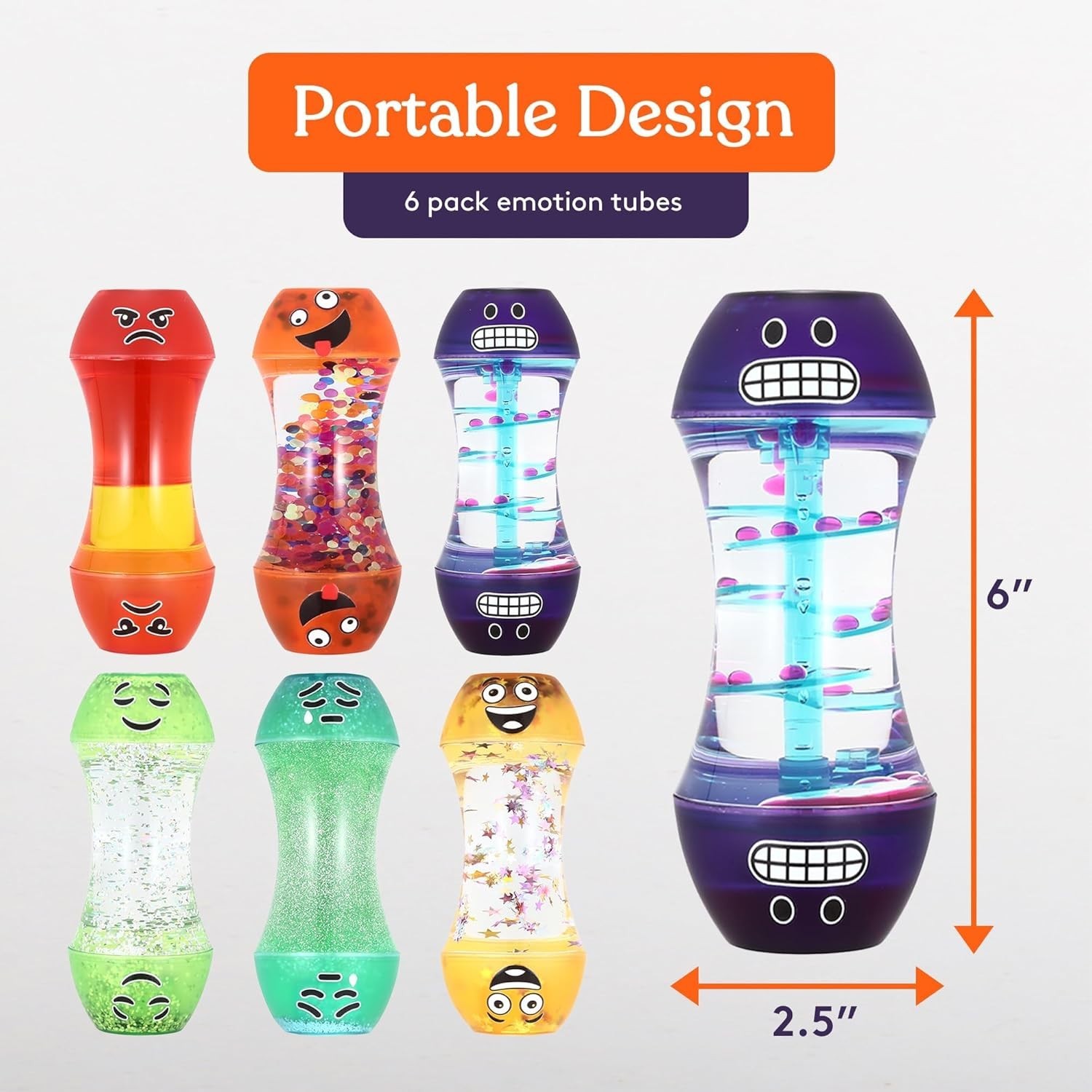 Liquid Motion Bubbler Toy, Emotion Tubes, 6-Pack Colorful Hourglass Timers