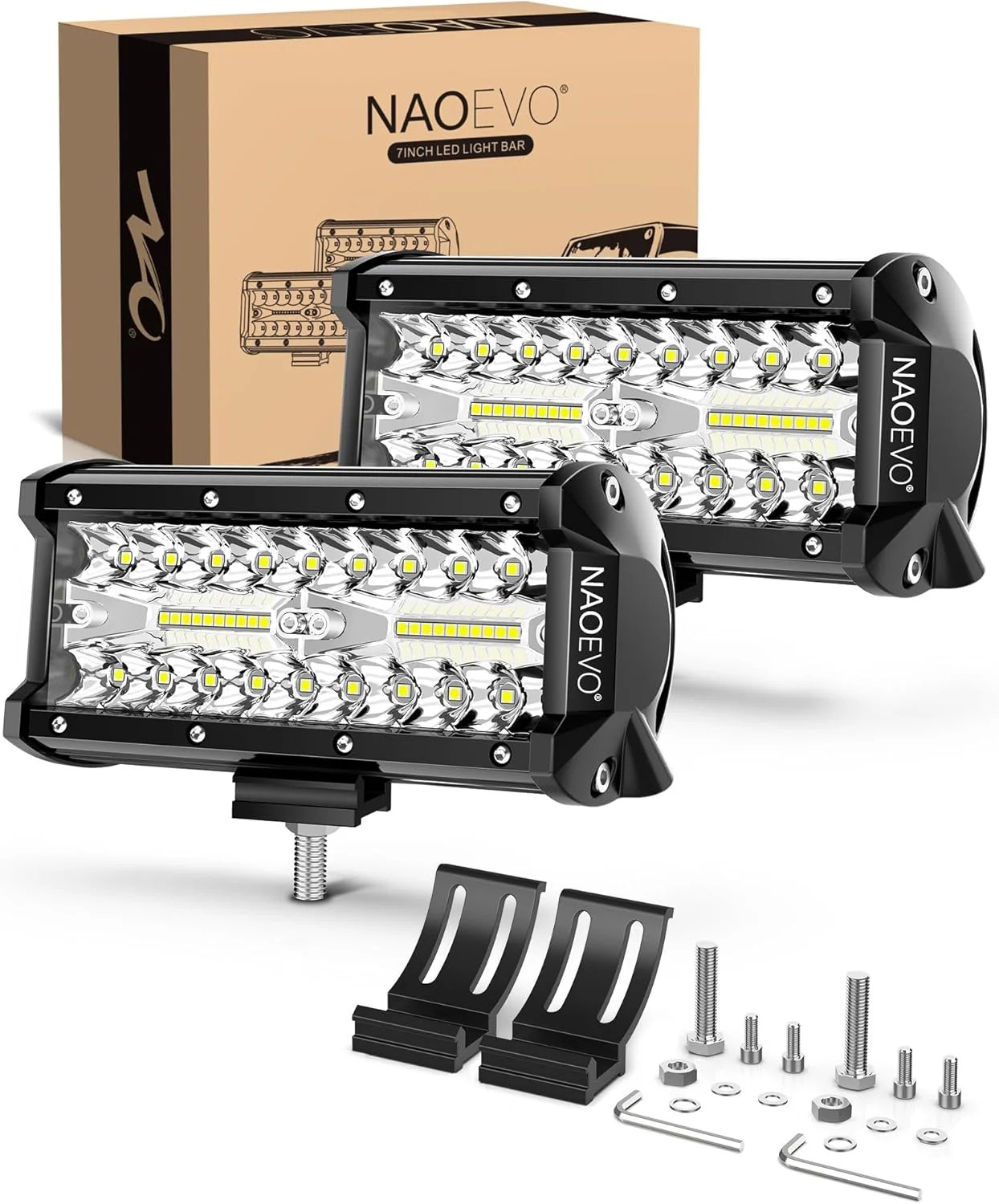 NAOEVO 7 Inch LED Light Bar, 240W 24,000LM LED Pods/Off Road/Fog/Driving Lights