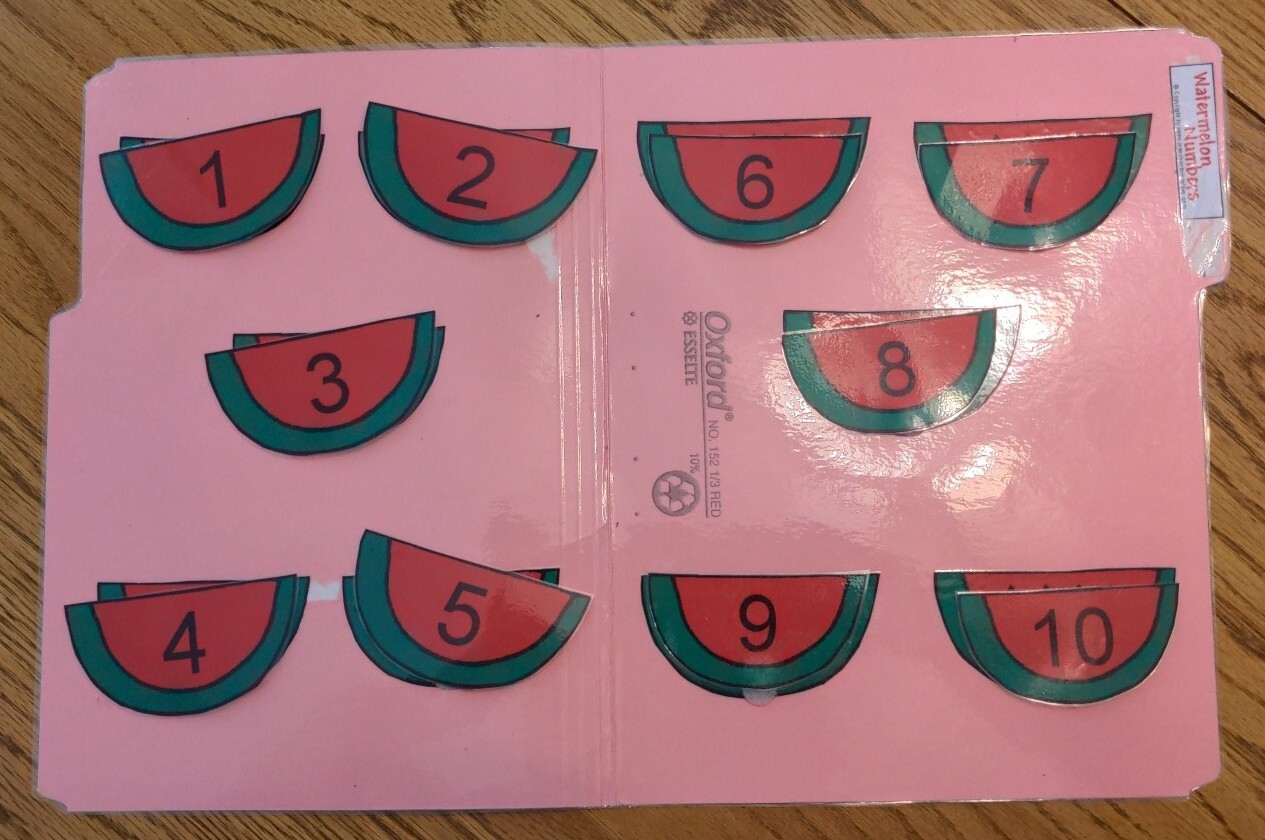 Watermelon Numbers Early Childhood Counting File folder game Math Readiness Mint