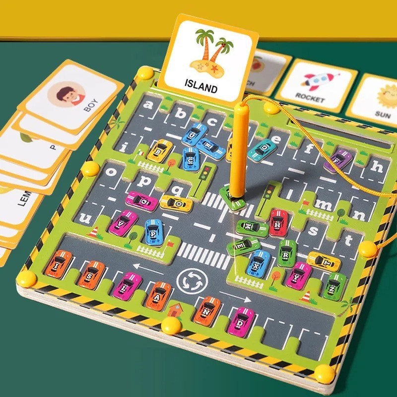 Montessori Magnetic Alphabet Maze Letter Puzzle Wooden Educational Toy Parking