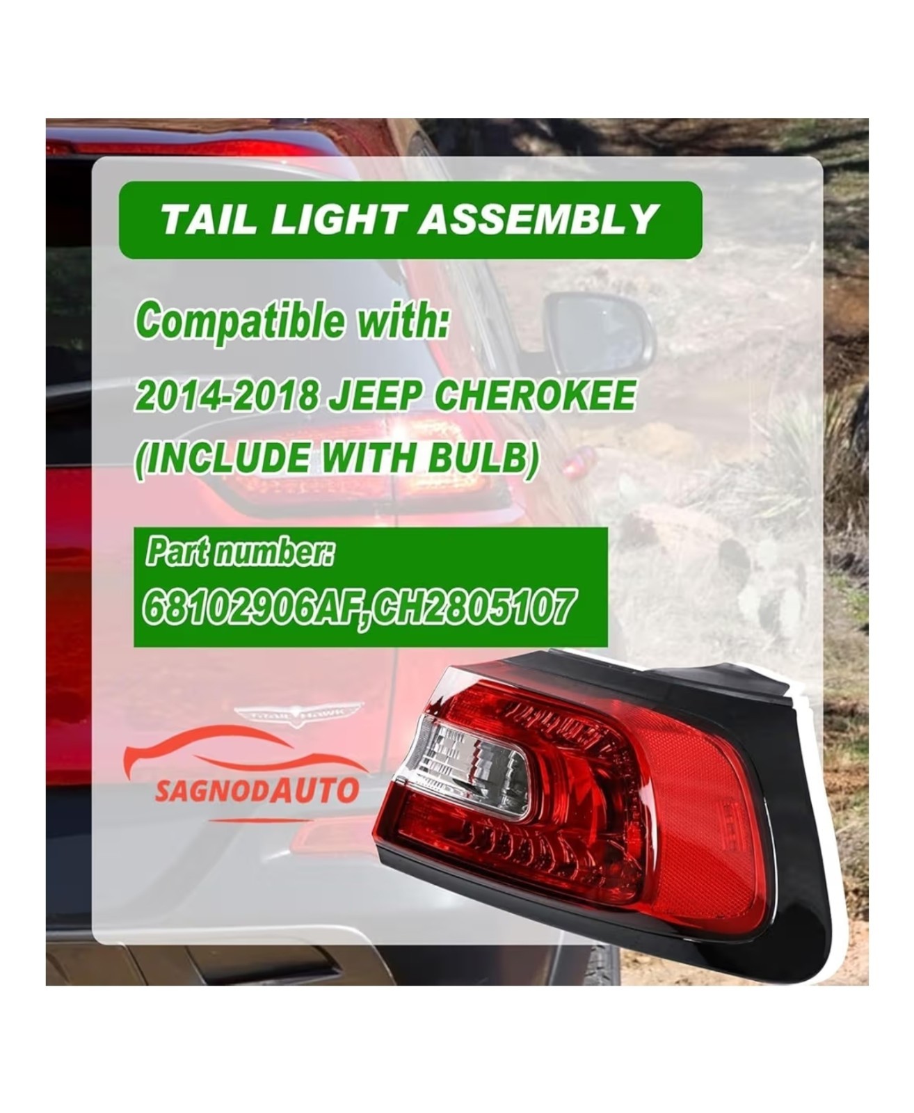 Passenger Side Tail Light Assembly Compatible With 2014-2018 Jeep Cherokee Re…
