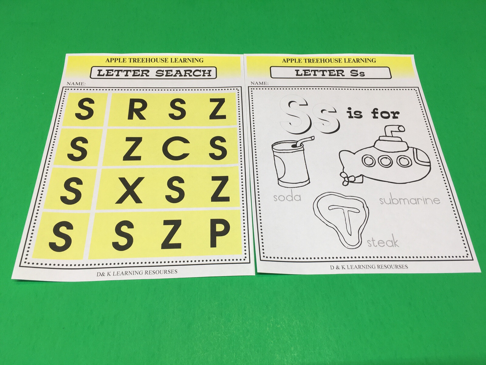 Letter Ss – Apple Treehouse Worksheets – Preschool Teaching supplies 20pgs