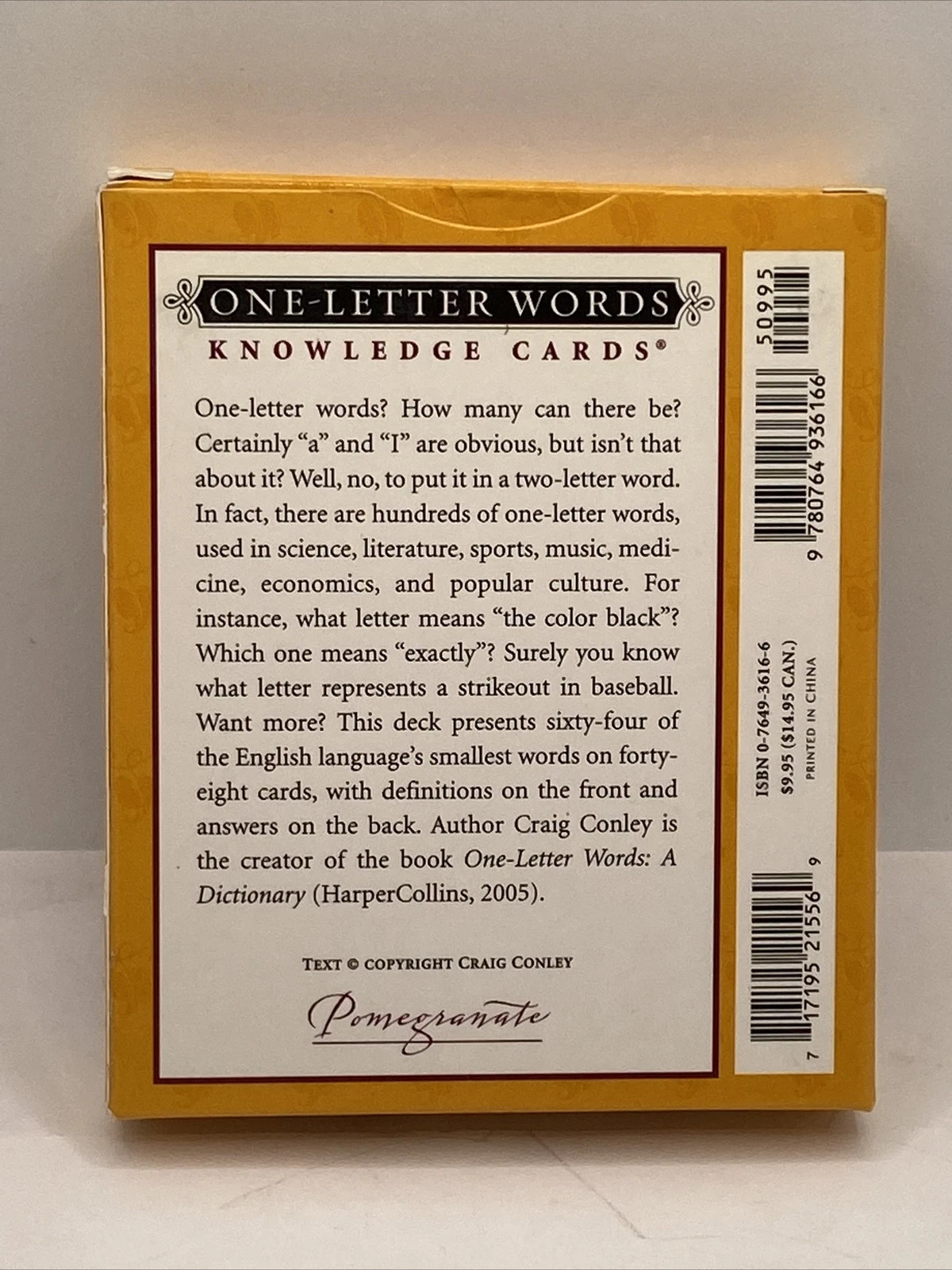 One Letter Words a Quiz Deck Knowledge Cards by Craig Conley